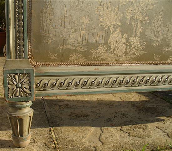 An early 20th century French painted upholstered double bed frame (King size) W.160cm